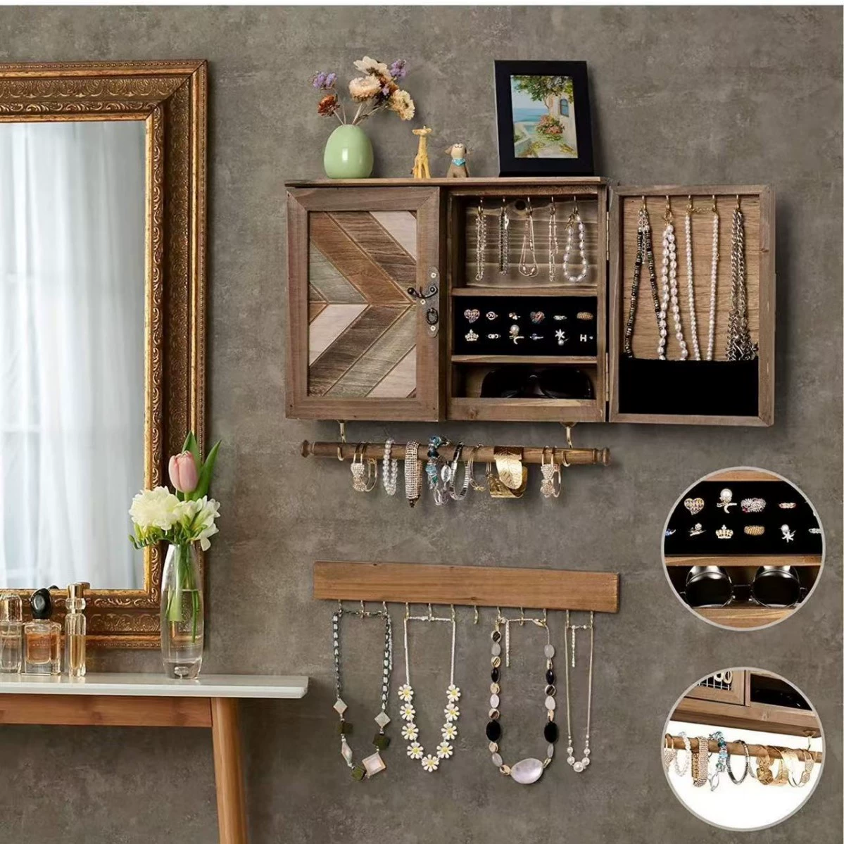 Storage Rack Wall-mounted Solid Wood Necklace Jewelry — shoe storage wholesale pick on ShoeVault
