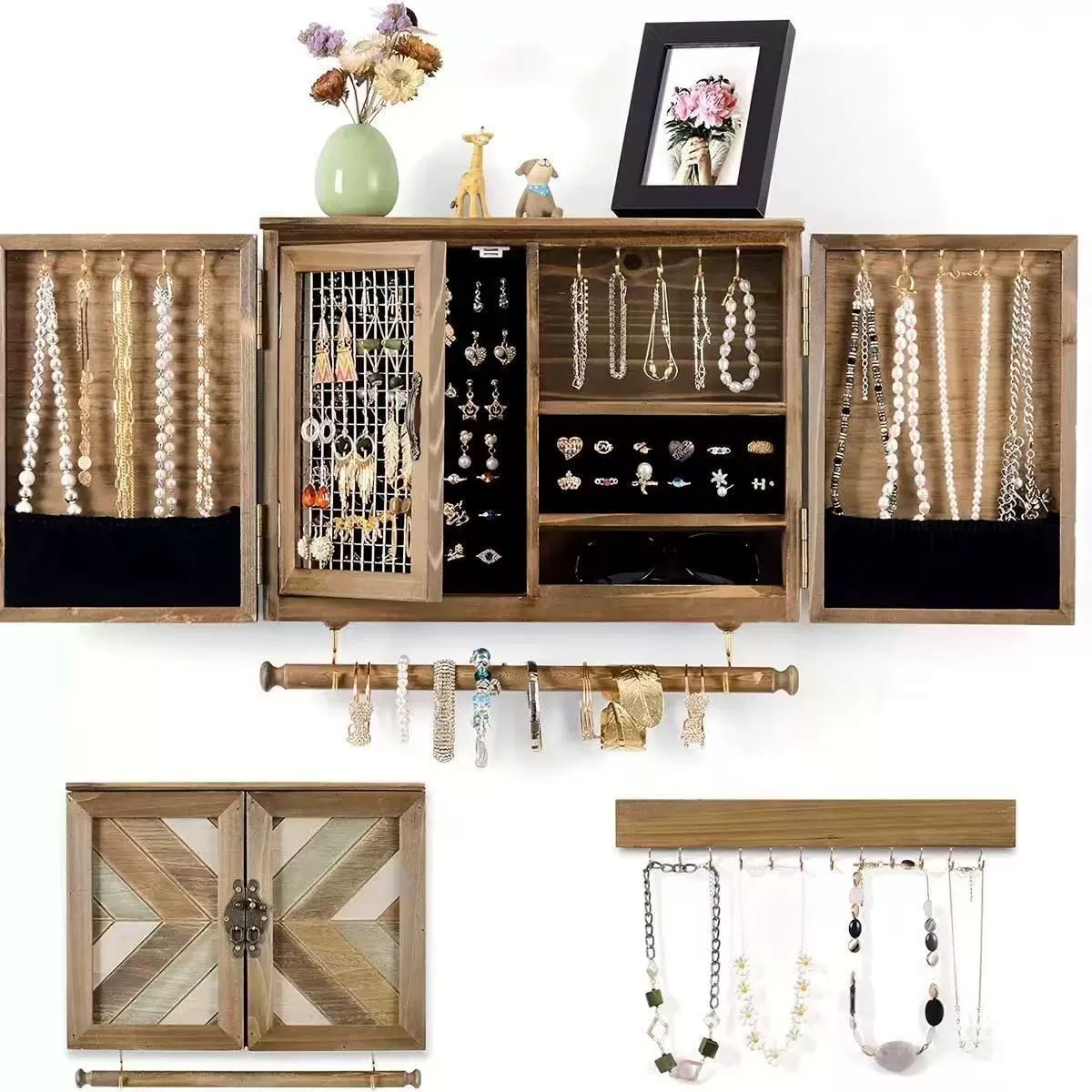 Storage Rack Wall-mounted Solid Wood Necklace Jewelry — shoe storage wholesale pick on ShoeVault